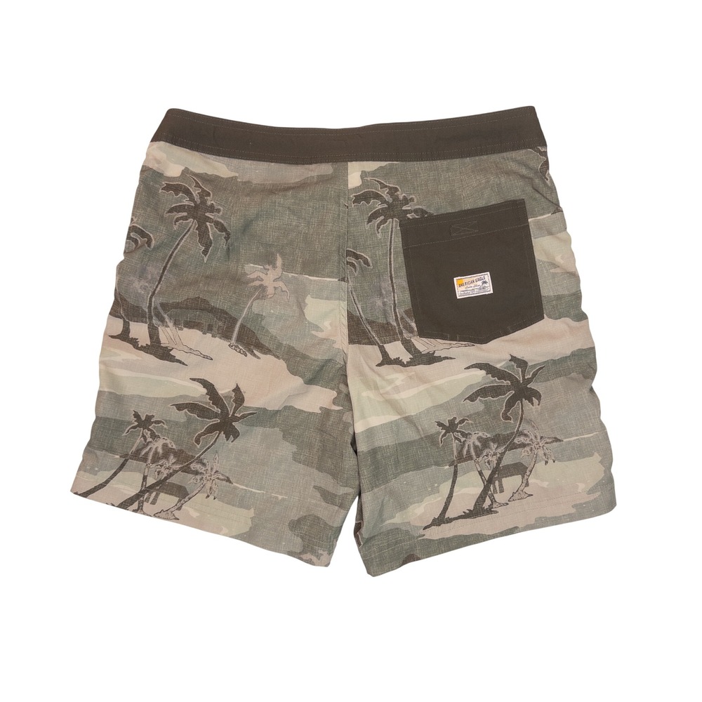American Eagle Swim Trunks Mens M Olive Camo Palm Tree Board Shorts - Picture 9 of 10